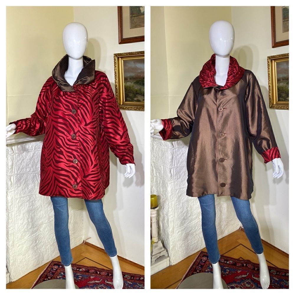 UBU Reversible Zebra Print Satin Car Length Coat - As New - Picture 2 of 16